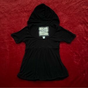 Early 2000s Knit Black Hooded Babydoll Grunge Goth Bella Swan Top